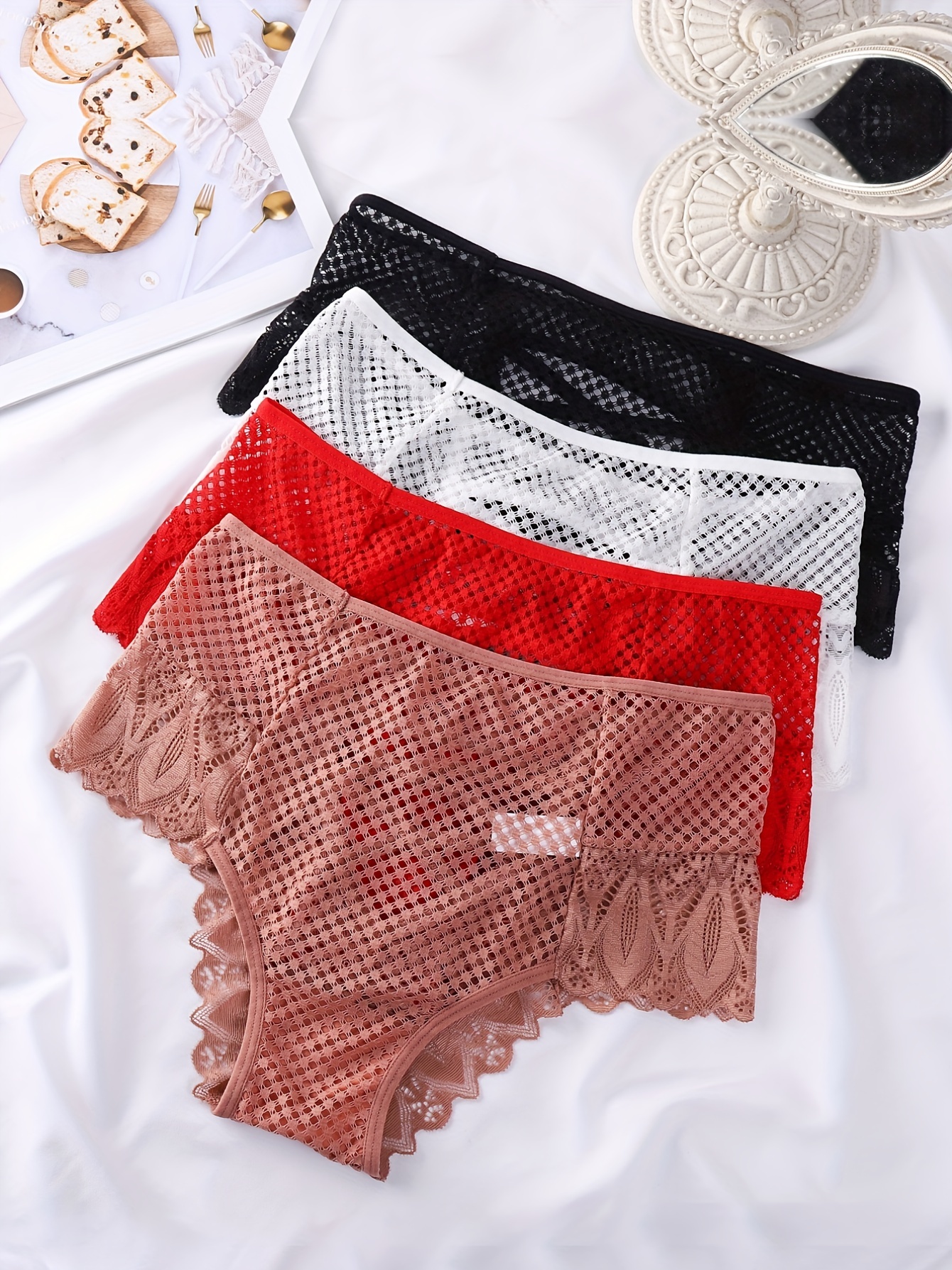 8 Pack Women's Thongs Hollow Lace Underwear Lace up Crochet Briefs