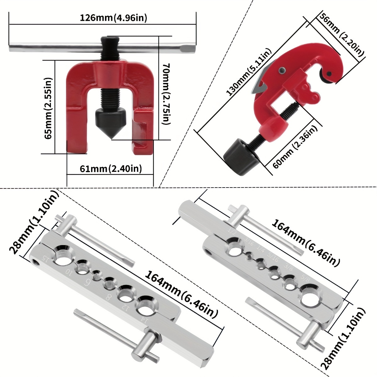 Ensemble d'Outils de Torchage de Tuyaux de Tuyauterie 6 Matrices Kits  Outils d'Extension en Métal pour le Travail du Bois 3/16-5/8 Tubes de  Torchage de Ligne de Frein à Air 