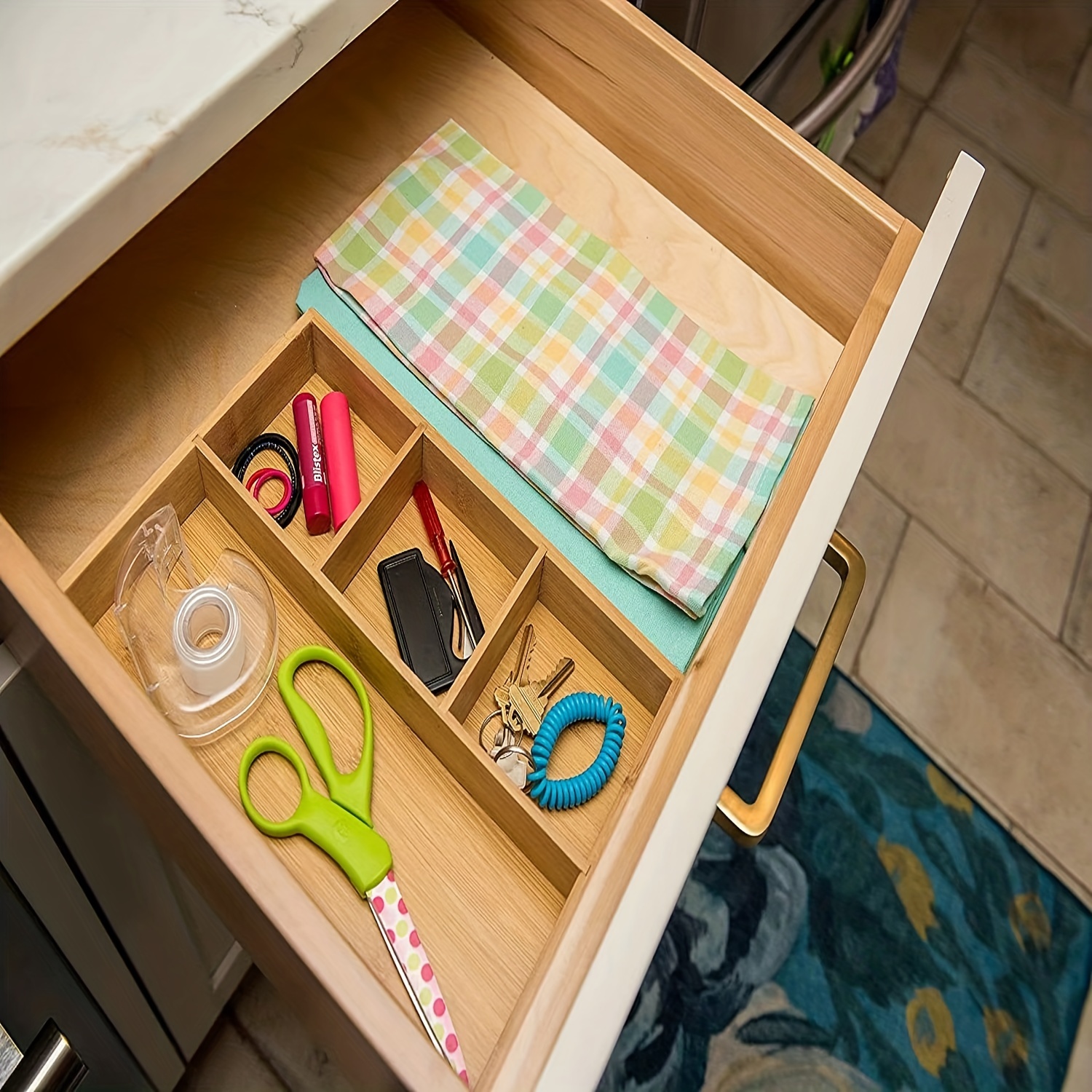 Bamboo Slotted Storage Organizer Bin Wooden Crate for Kitchen