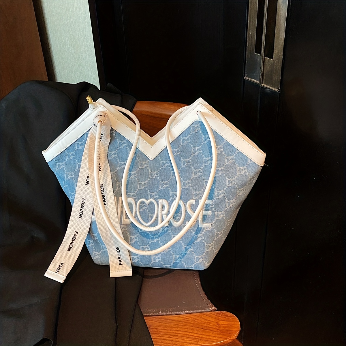 Letter Embroidered Shoulder Bag