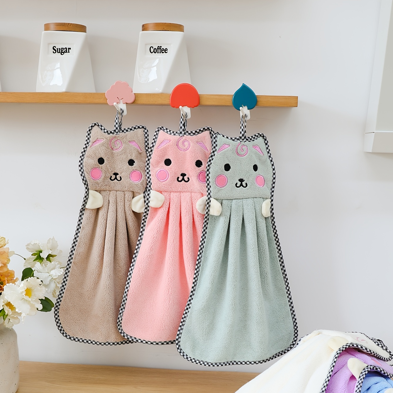 Cartoon Kitten Cute Hand Towel Kitchen Bathroom Absorbent - Temu