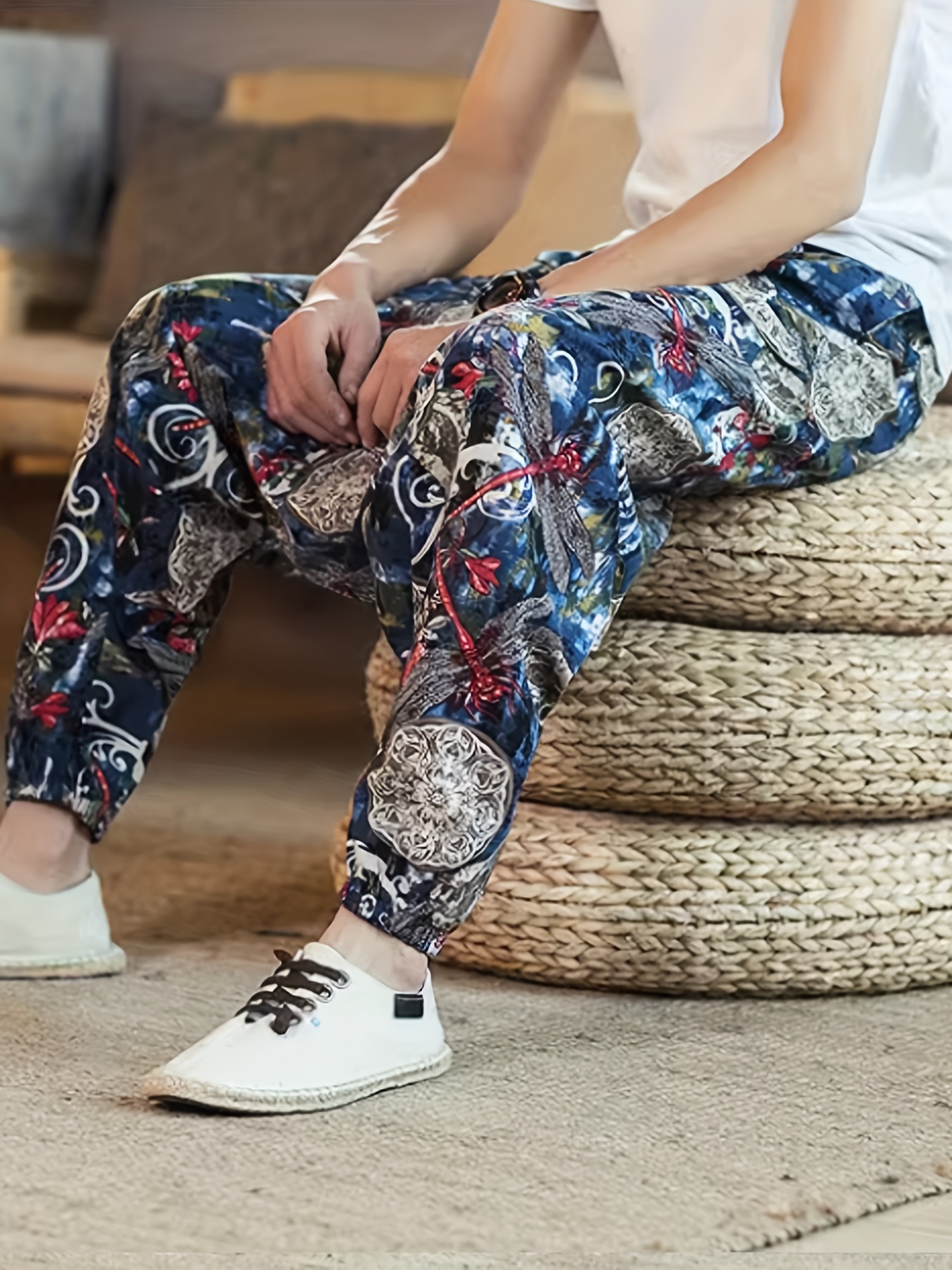Ethnic Style Breathable Harem Pants Men's Casual Cotton Wide - Temu Canada