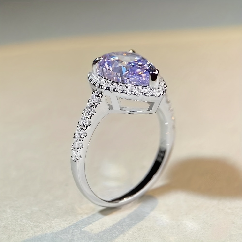 925 Sterling Silver Pear Shape Lavender Purple Fashion Ring - Temu