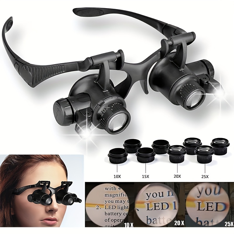 20x Head Mounted Magnifying Glasses Eyeglasses Magnifying Glasses  Binoculars With 2 Led Lights, Repair Magnifying Glasses, Jewelry Magnifying  Glasses For Close Work Repair, Identification, Jewelry, Painting, Engraving  - Arts, Crafts & Sewing - Temu