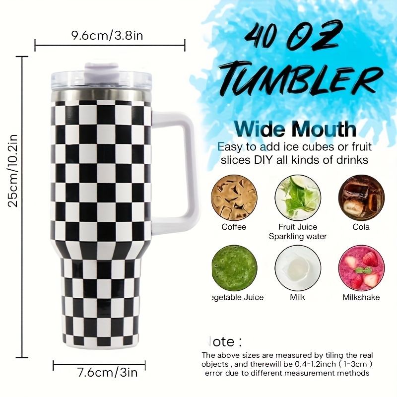 Checkerboard Design Tumbler With Lid Stainless Steel Water Bottle With  Straw And Lid Perfect For Outdoor Camping And Travel - Temu