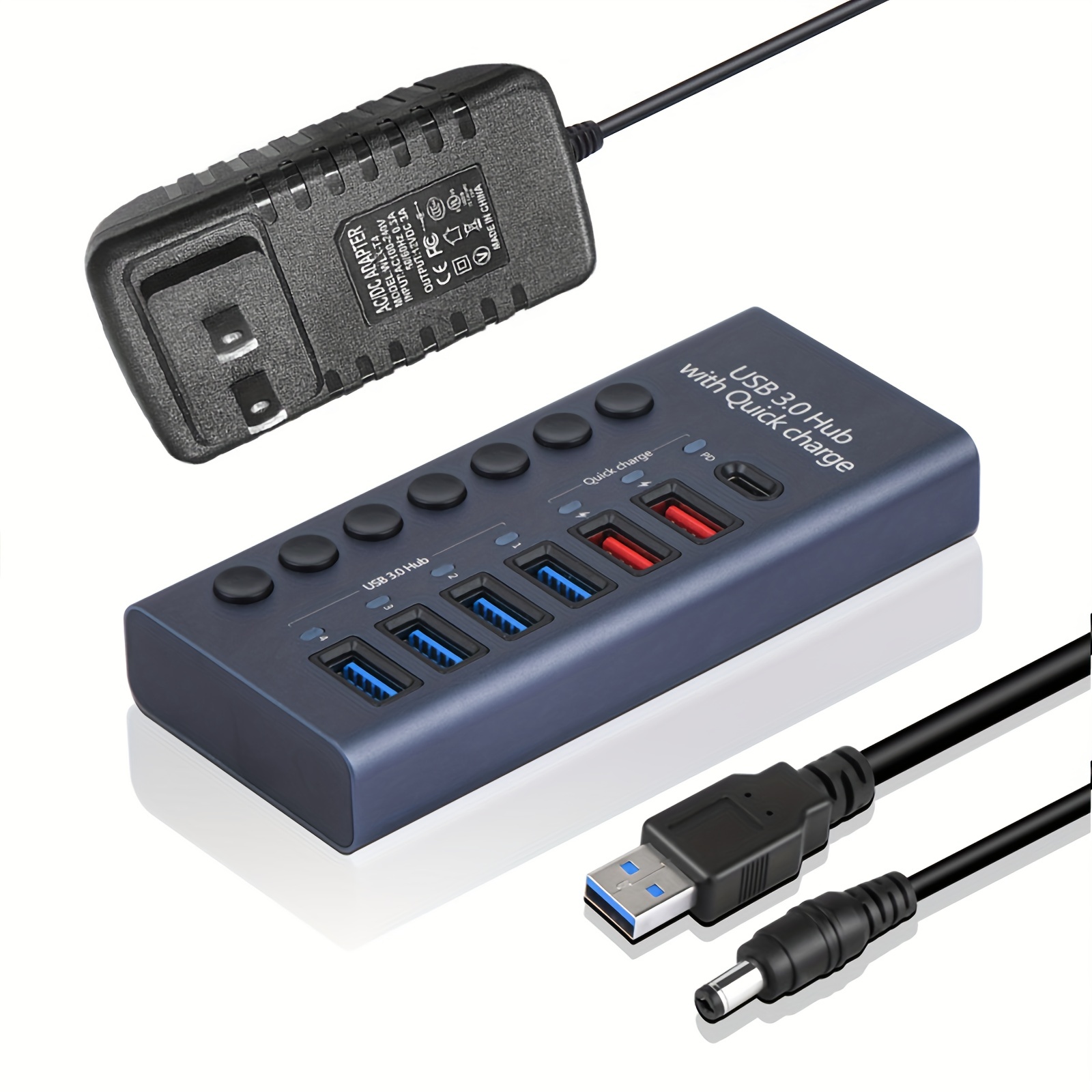 USB Hub 3.0 Splitter,7 Port USB Data Hub with Individual On/Off