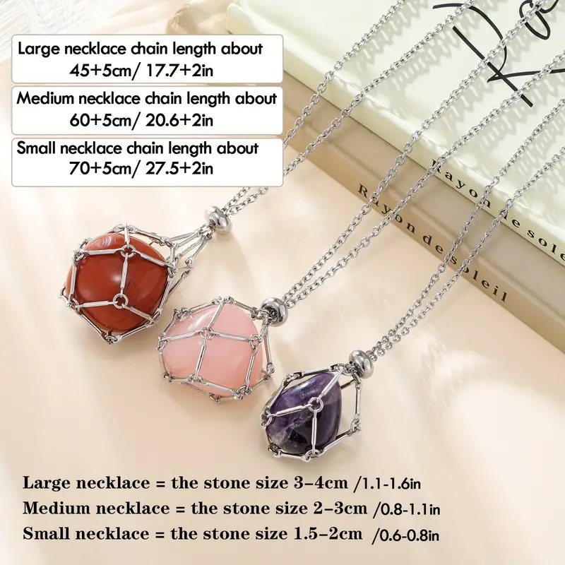 Crystal Holder Necklaces Cage Real Natural Gemstone Necklace Holder Adjustable Golden and Silvery Cage Necklace for Women Men,Temu
