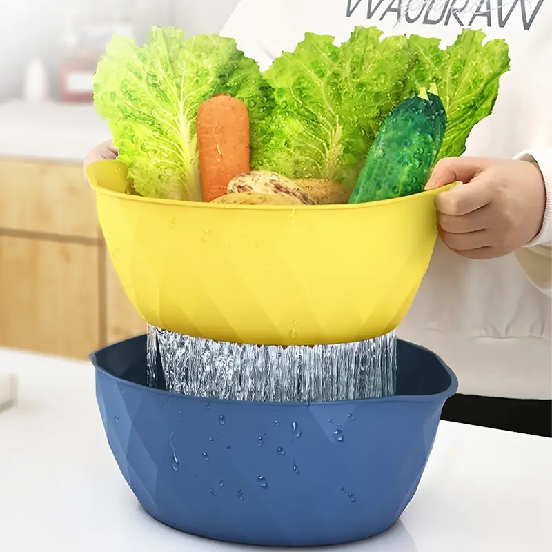 1pc kitchen colander bowl pasta strainer plastic fruit bowl colanders dual layer draining bowl vegetable washing basket details 1