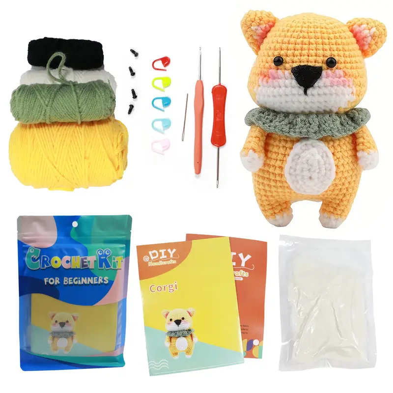 Diy Crochet Kit Simple For Beginners Cute Animal Set Corgi - Temu