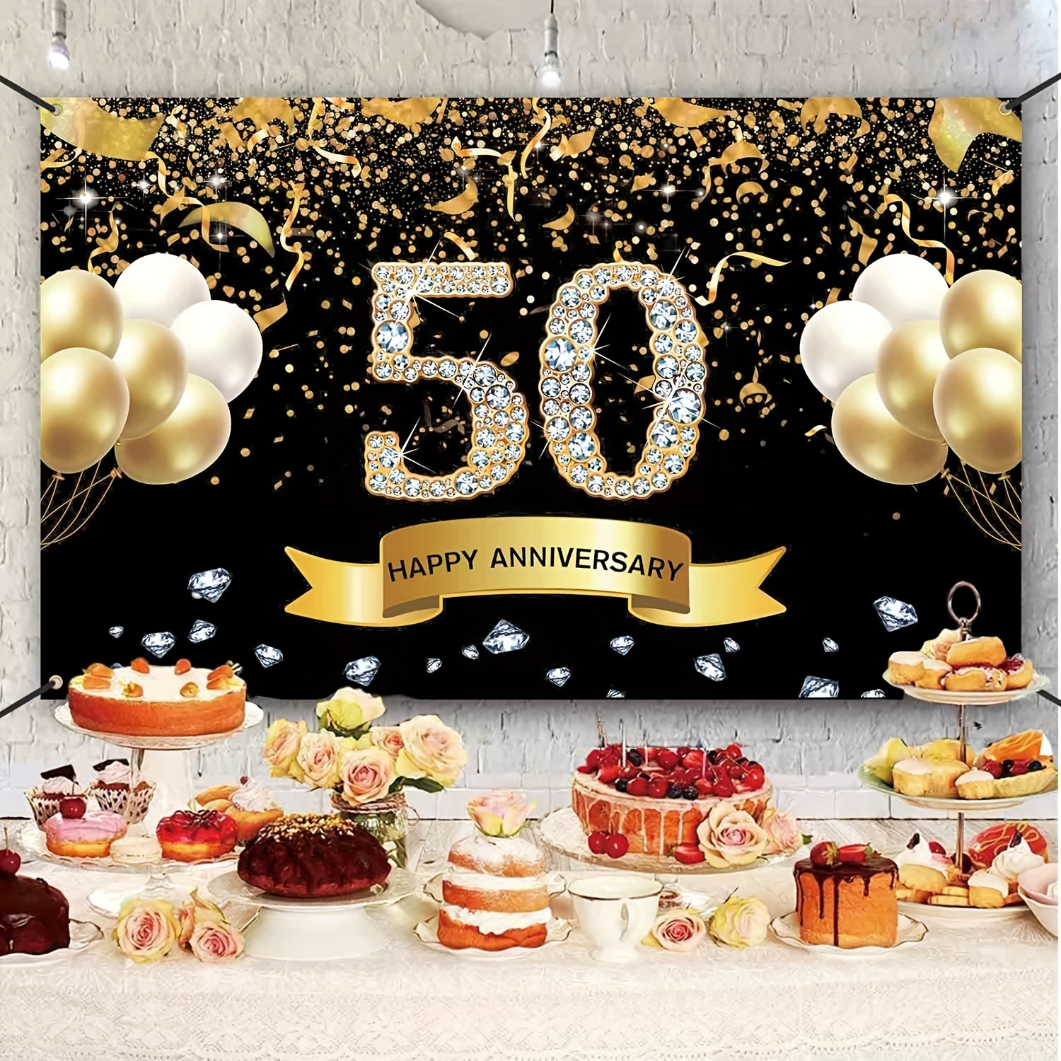 Honatrv Photocall Bodas de Oro 50 Aniversario, Pancartas para 50  Aniversario de Boda, Decoración de Fiesta de Oro Negro de 50 Aniversario,  180 x 115