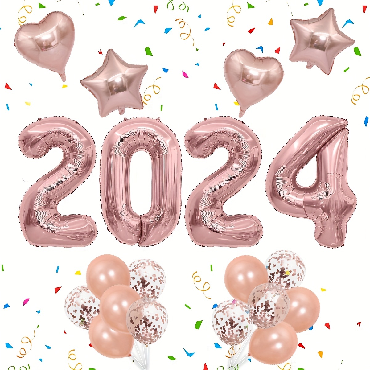 2024 New Year Balloons 16 Inch Gold Silver Rose Gold 2024 Graduation  Decorations