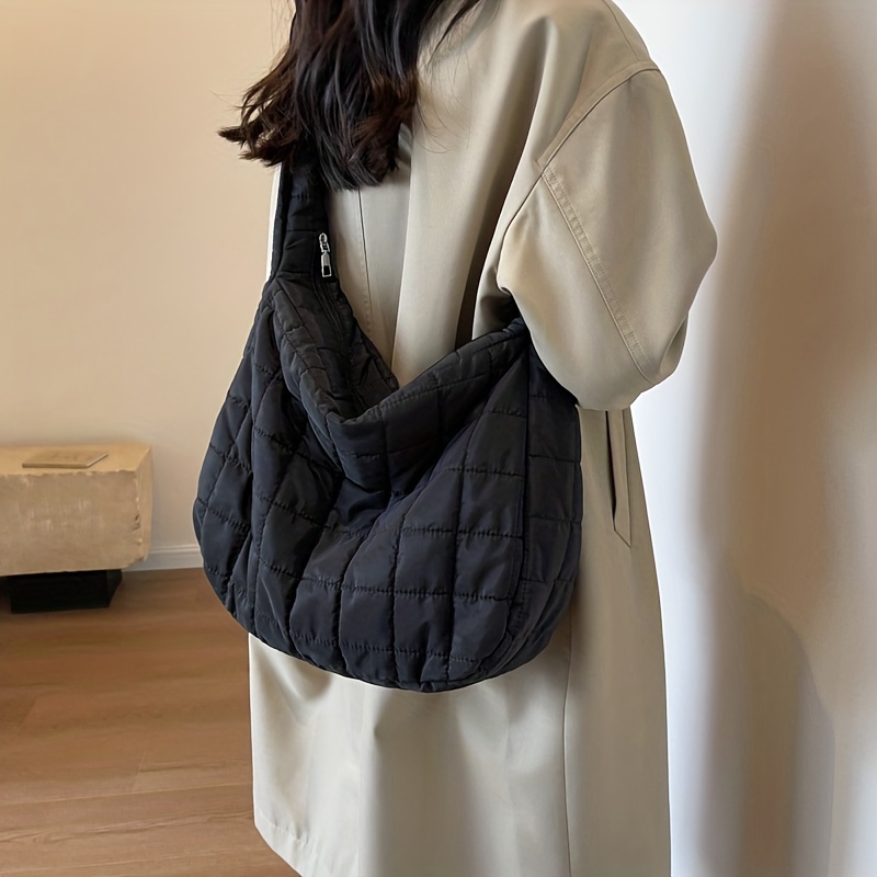 Fashion Sling Bag Zipper Cotton Padded Shoulder Bag Quilted Female