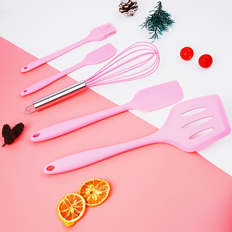 5pcs Silicone Spatula Set Heat Resistant Non-Scratch for Kitchen Cooking Pink | Harfington