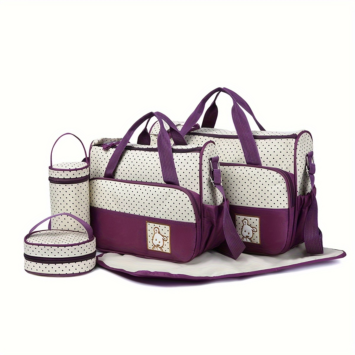 5pcs Polka Dot Mommy Bag Set, Stylish & Spacious