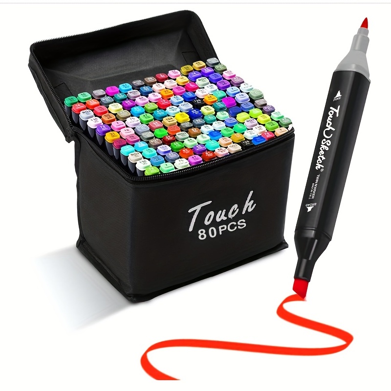 80 Colors,Dual Tip Markers,Permanent Art Markers For Artists,Set With  Case,Brush & Chisel Tip Sketch Markers For Adults Coloring