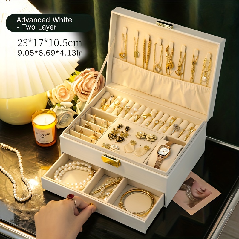 Pu Leather Jewelry Box Large Capacity 2 layer - Temu