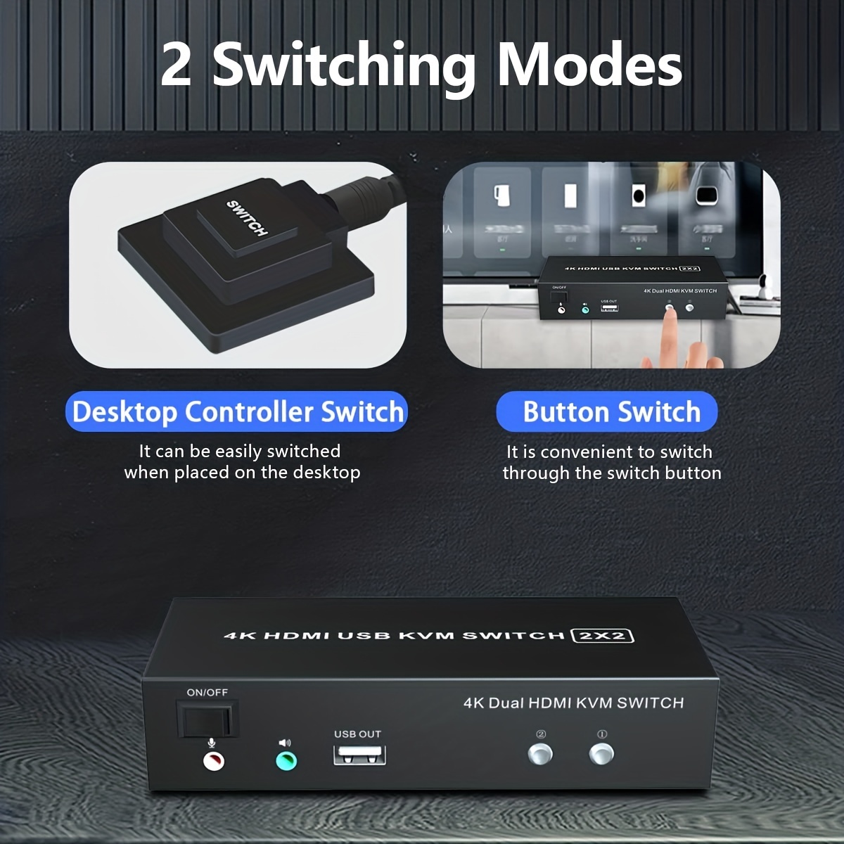 2X2 Dual Monitor HDMI KVM Switch 4K 60Hz 2 Port USB KVM Switcher