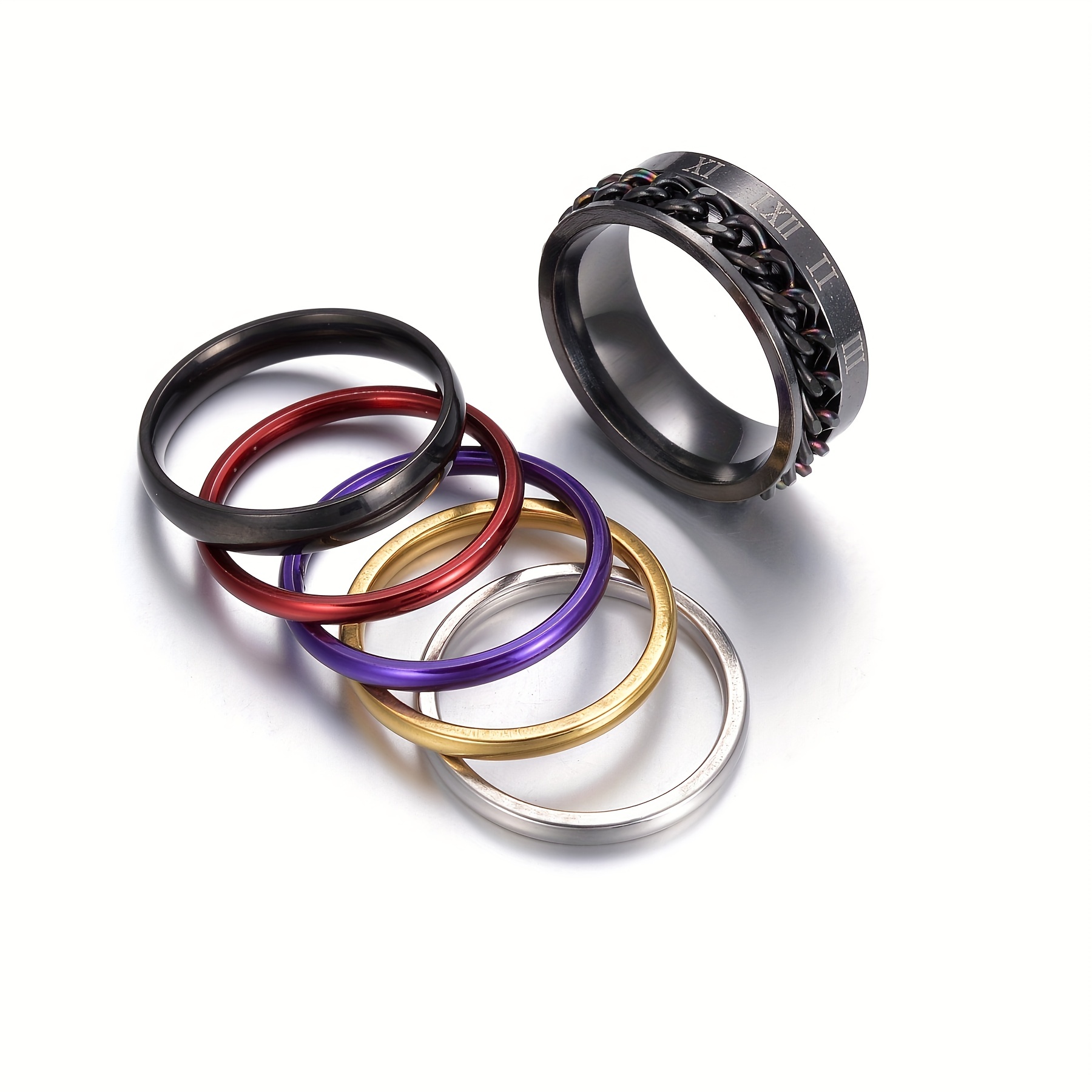 6pcs Rotatable Stainless Steel Couple Ring Set