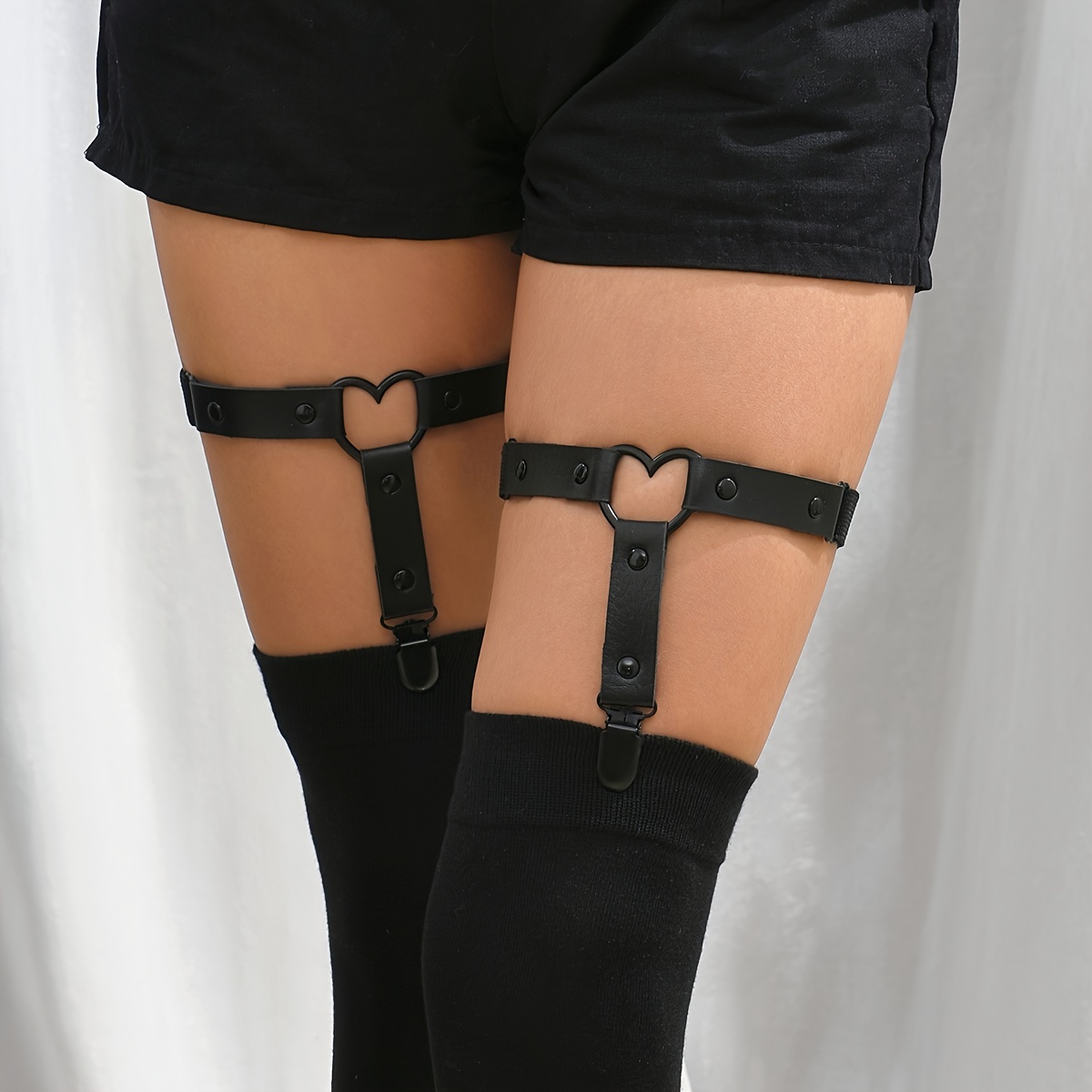 Adjustable Heart Leg Garter With Anti-Slip Clips, Elastic Y2K Gothic Thigh  Garter For Ladies Black