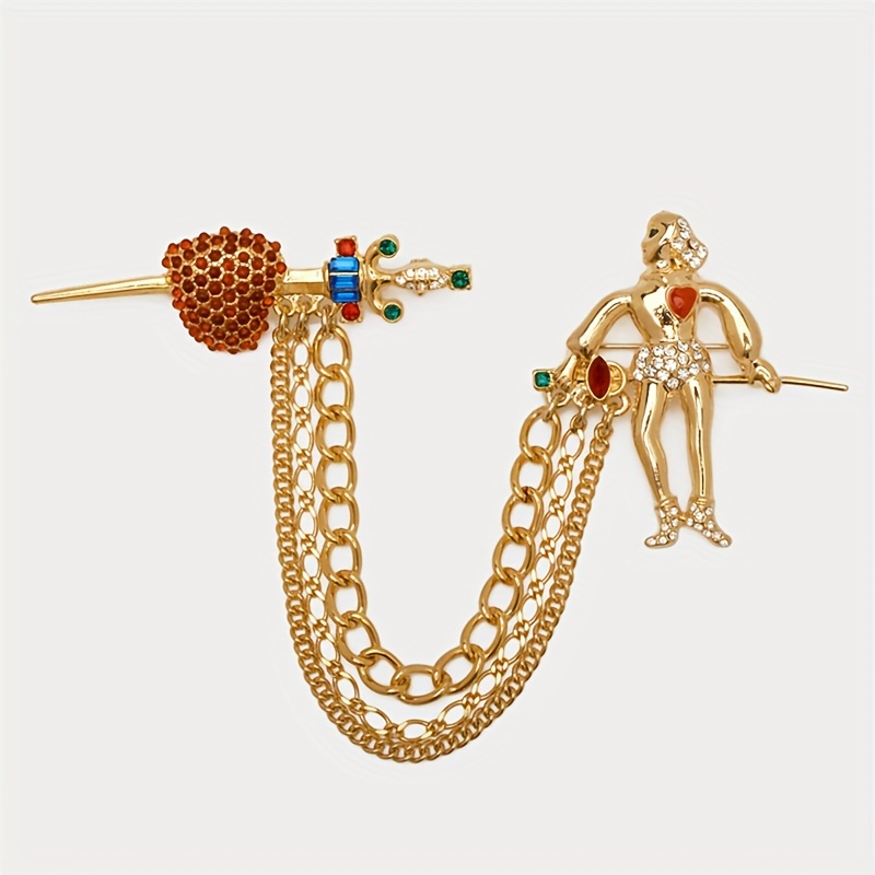1pc Retro Medieval French Style Alloy Brooch Rhinestones Inlaid Luxury Pin  Brooch Colorful Rhinestone Pins Temperament Corsage Accessories