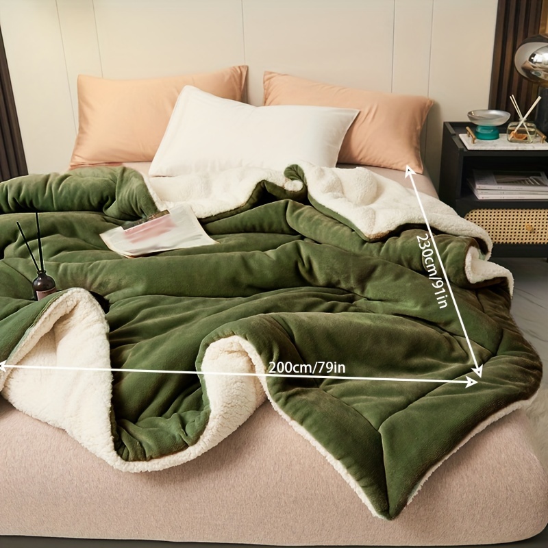 TEMU Easy 1pc Olive Green Double-layer Milk Quilting Blanket Casual Throw Blanket Nap Blanket