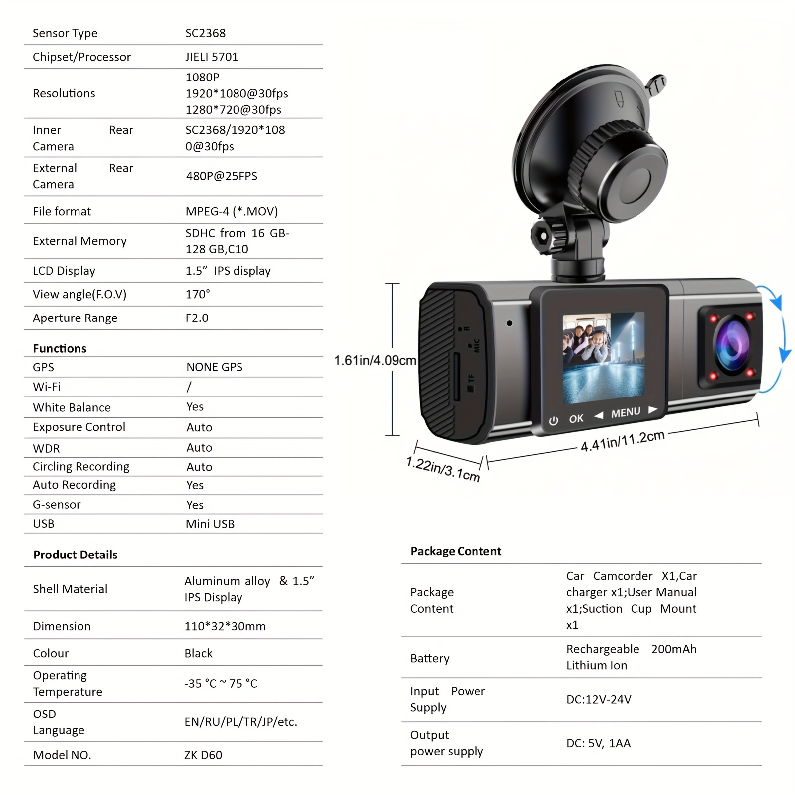 3 Cameras Lens 4.0in Car Dvr 24h Dash Cam Hd 1080p Dash Camera Dual Lens  Video R