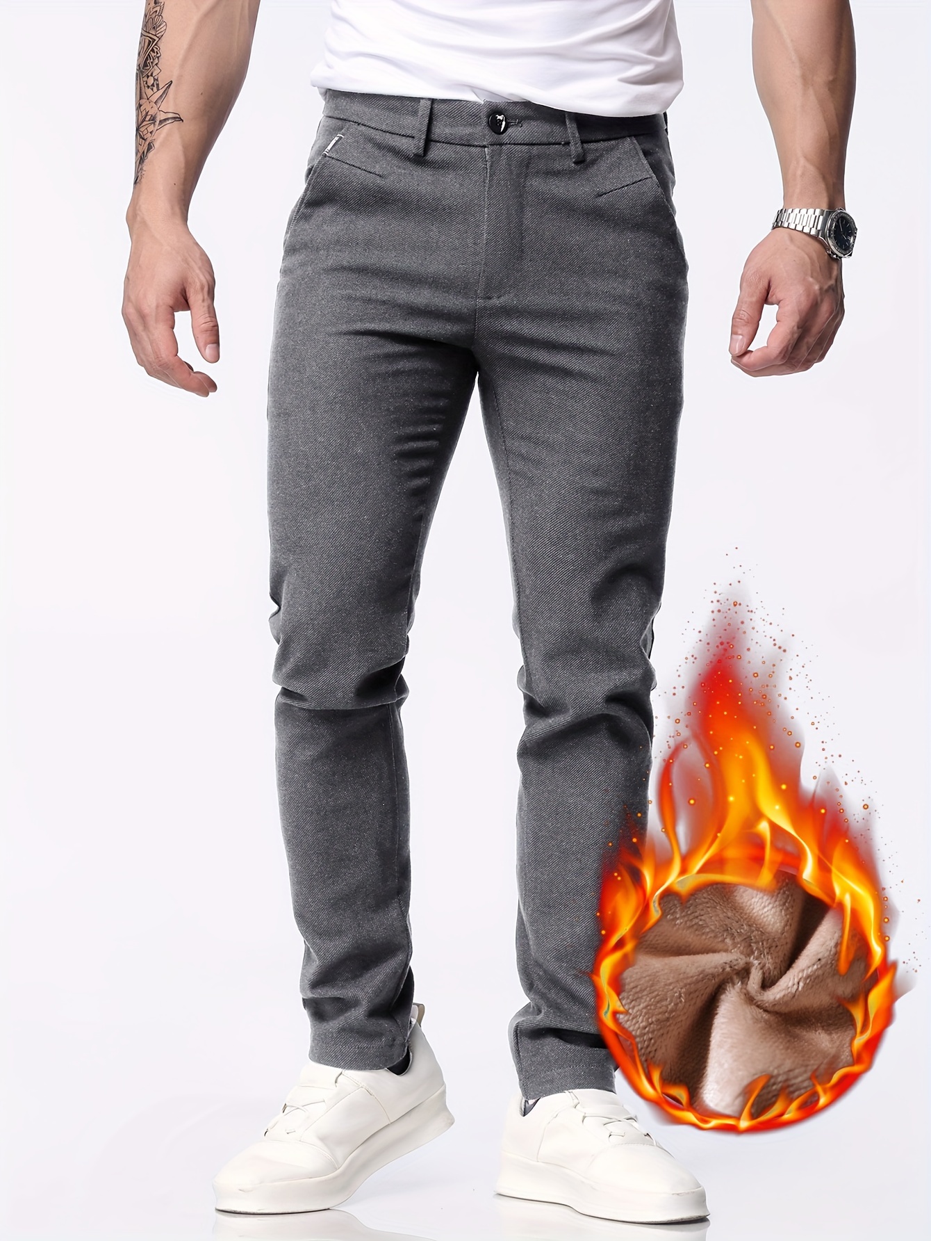 Men's Business Casual Fleece Winter Pants - Temu Canada