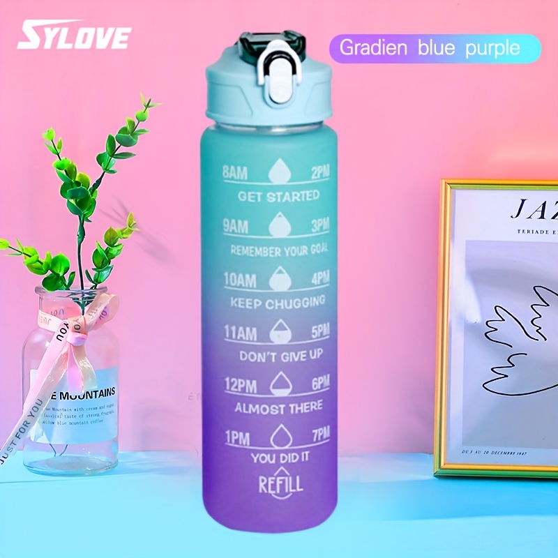 SYLOVE 1/3/4pcs, Large Capacity Gradient Water Bottle, Portable Leakproof  Bottle With Straw, Time Marker And Lanyard, Christmas Gift