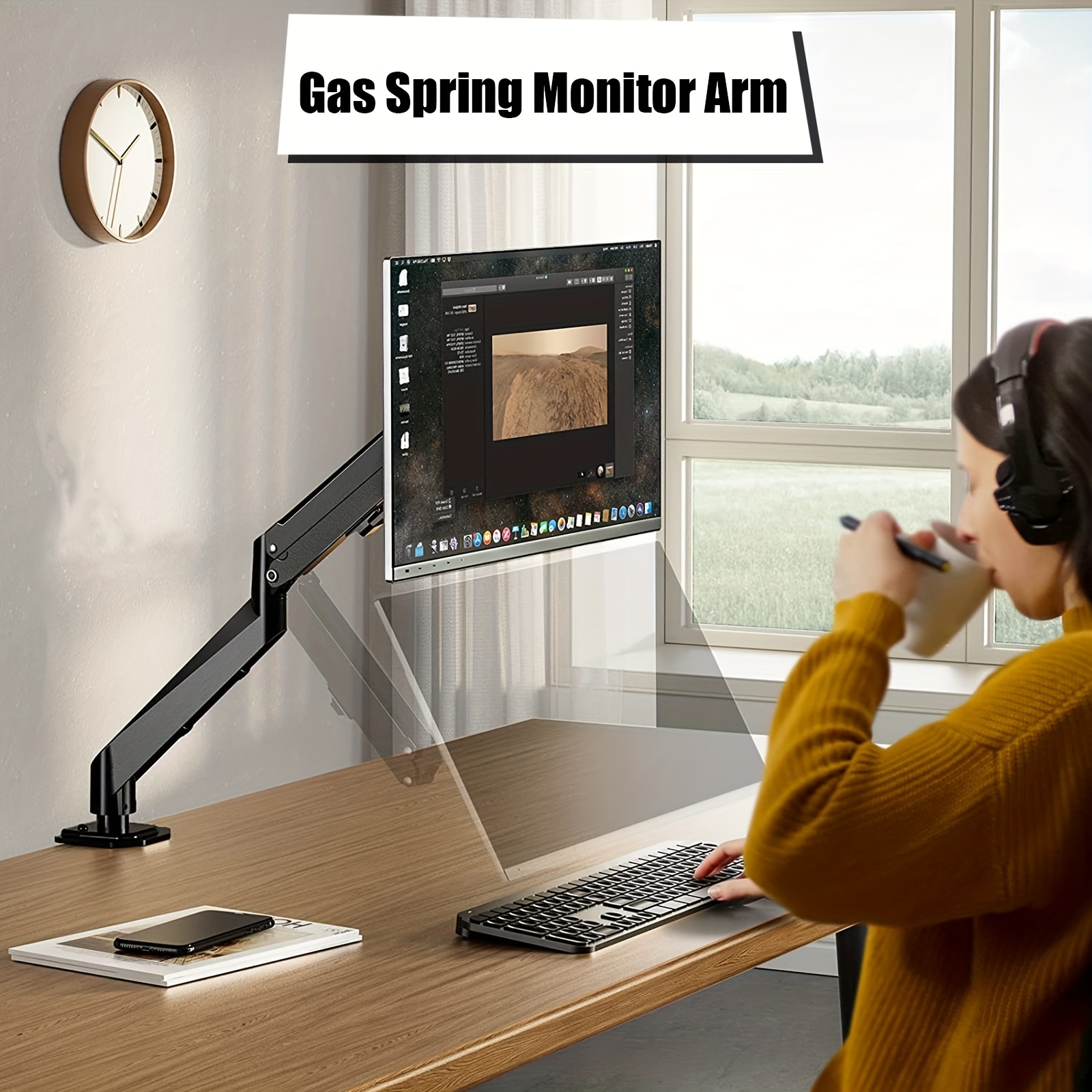 Soporte de escritorio para monitor individual para pantalla de 13 a 35  pulgadas, brazo de monitor de resorte de gas ajustable, soporte para  monitor de