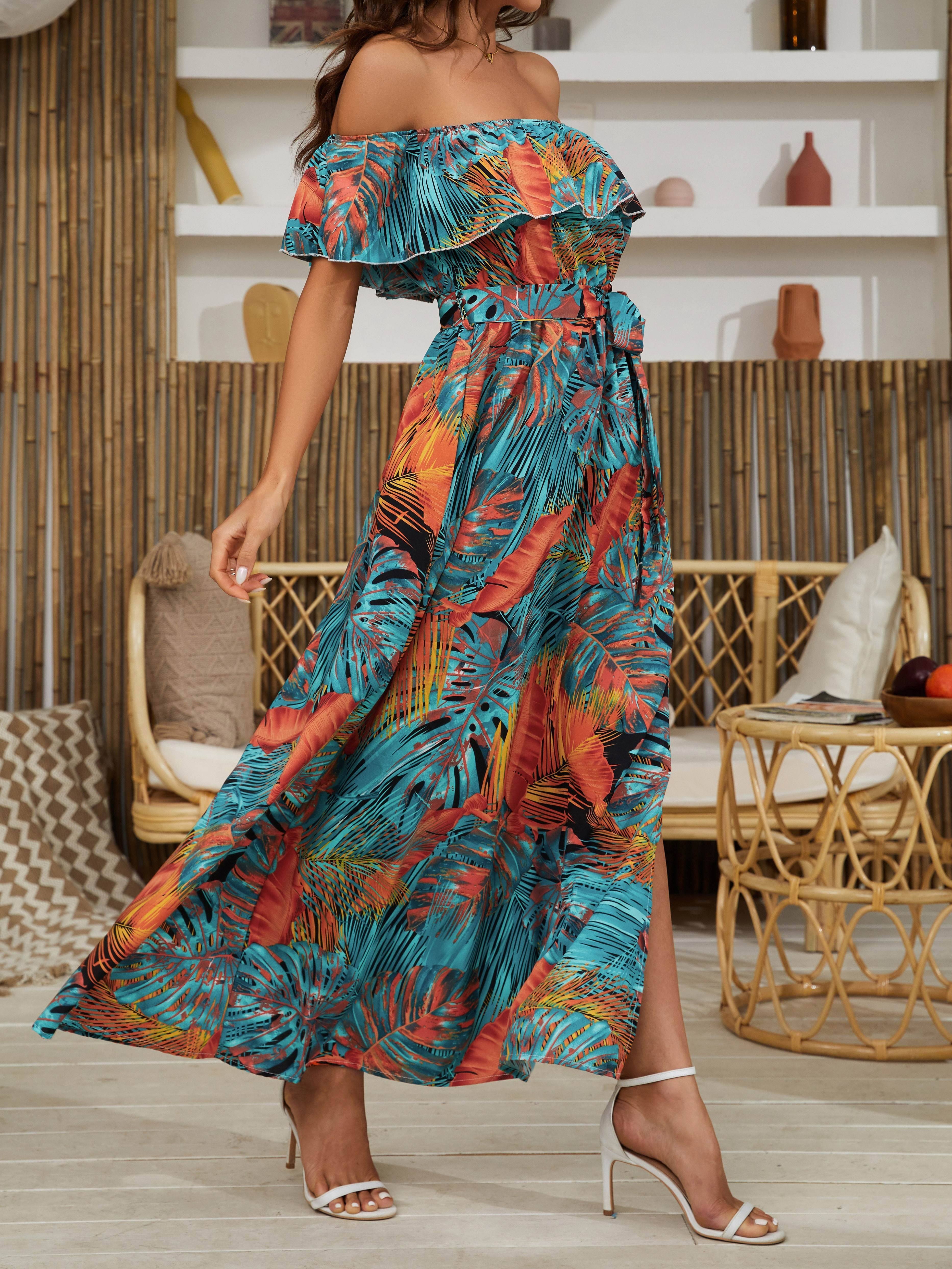 Off the shoulder shop tropical maxi dress