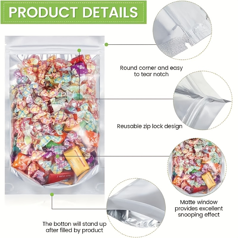 Resealable Mylar Bags Perfect For Snacks Grains Candy Cookie - Temu