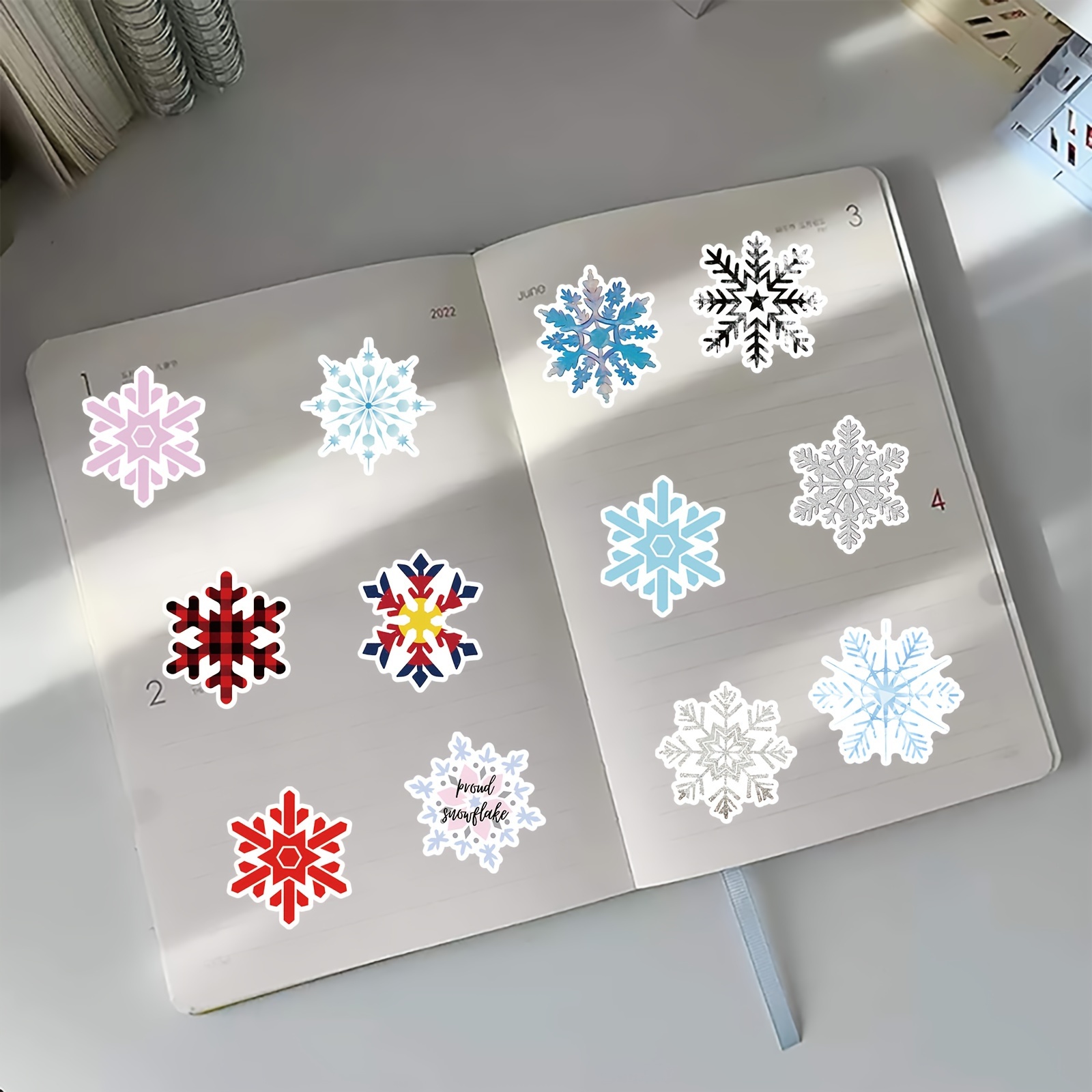 JULBEAR 300 Pieces Foam Stickers Bulk Mini Glitter Self-Adhesive Snowflake  Snow Stickers for Arts Crafts Greeting Cards Winter Christmas Decoration