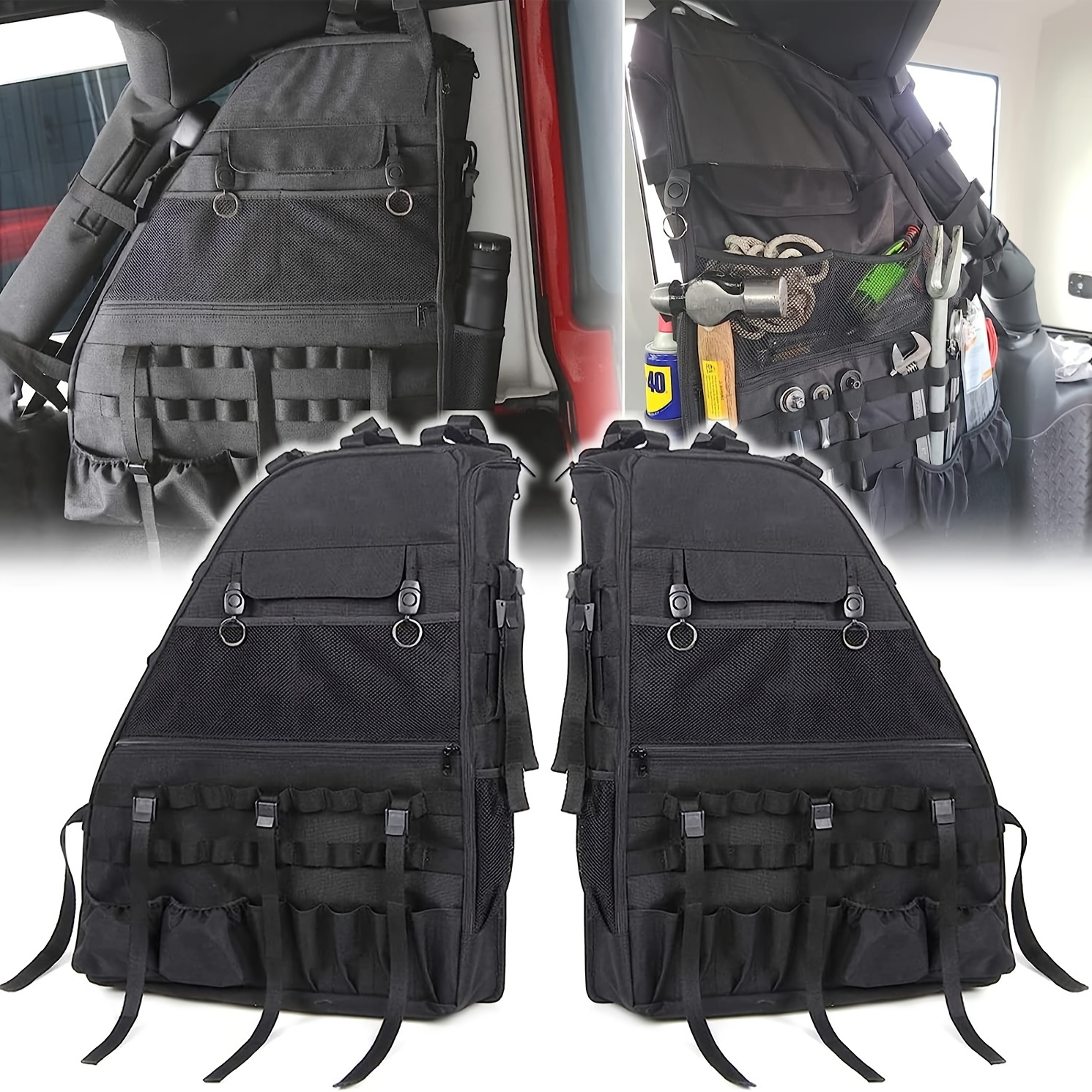 

1pc/2pcs Roll Bar Storage Bag For Wrangler Jk Tj Lj 97-23 & Unlimited Jl 4-door With Multi-pockets & Organizers & Cargo Bag Saddlebag Tool Kit