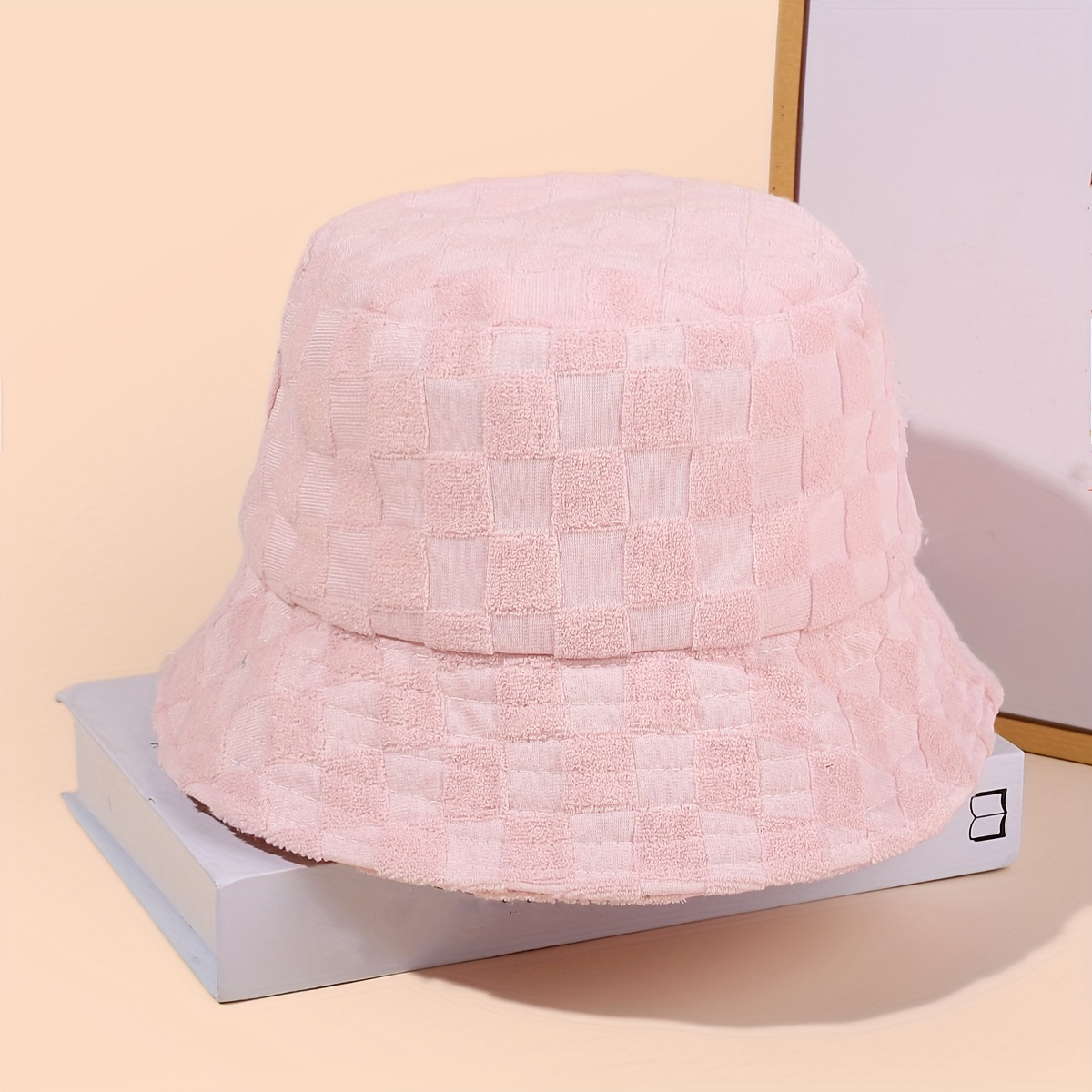 Plaid Embossed Elegant Bucket Hat Solid Color Foldable Basin - Temu