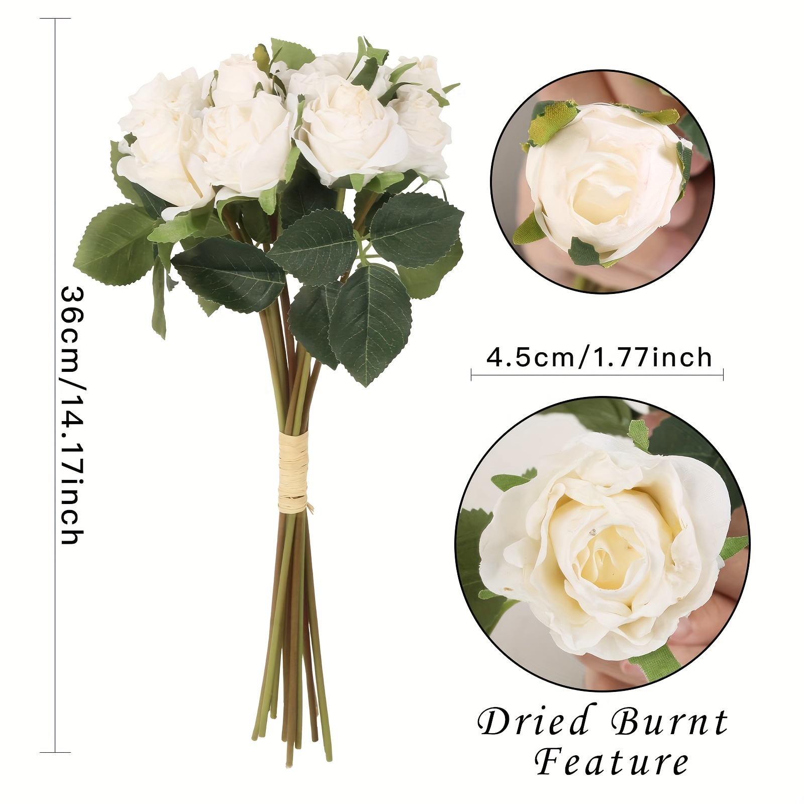 2 Bouquets Roses Artificial Flowers, Dried Roses with Stems Vintage Flowers  Artificial Roses Fake Flowers for Centerpiece Table Wedding Bridal Shower