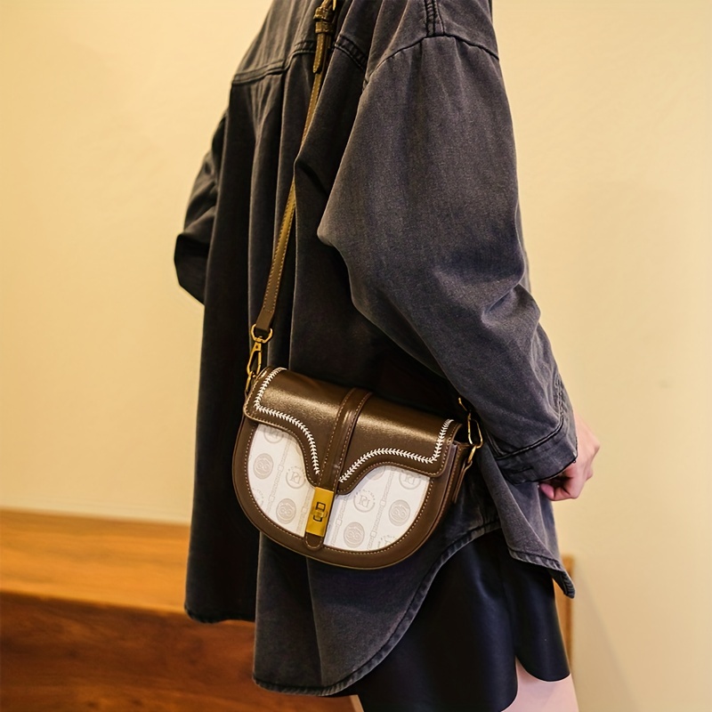 Retro Letter Embossed Bag, Mini Color Contrast Crossbody Bag, Women's  Shoulder Flap Purse With Turn Lock - Temu