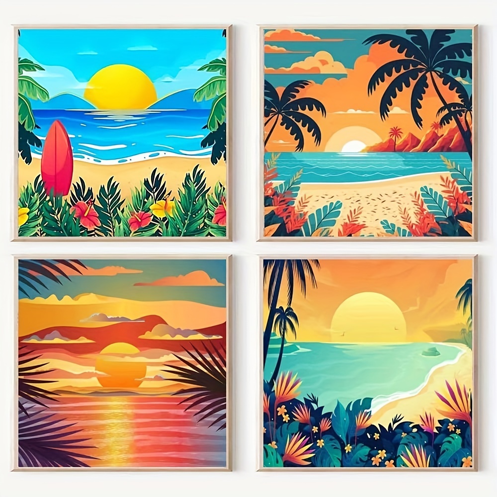 4pcs/Set Diy Digital Oil Painting Kit For Adults Beginners, No Frame  (8x8in/20x20cm) Home Room Decor Art Craft, Ideal Gift Choice For Birthday