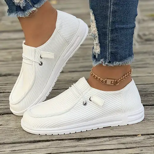 trendy solid color stripes pattern skate shoes wear resistance non slip canvas sneakers casual versatile low cut slip on loafers shoes