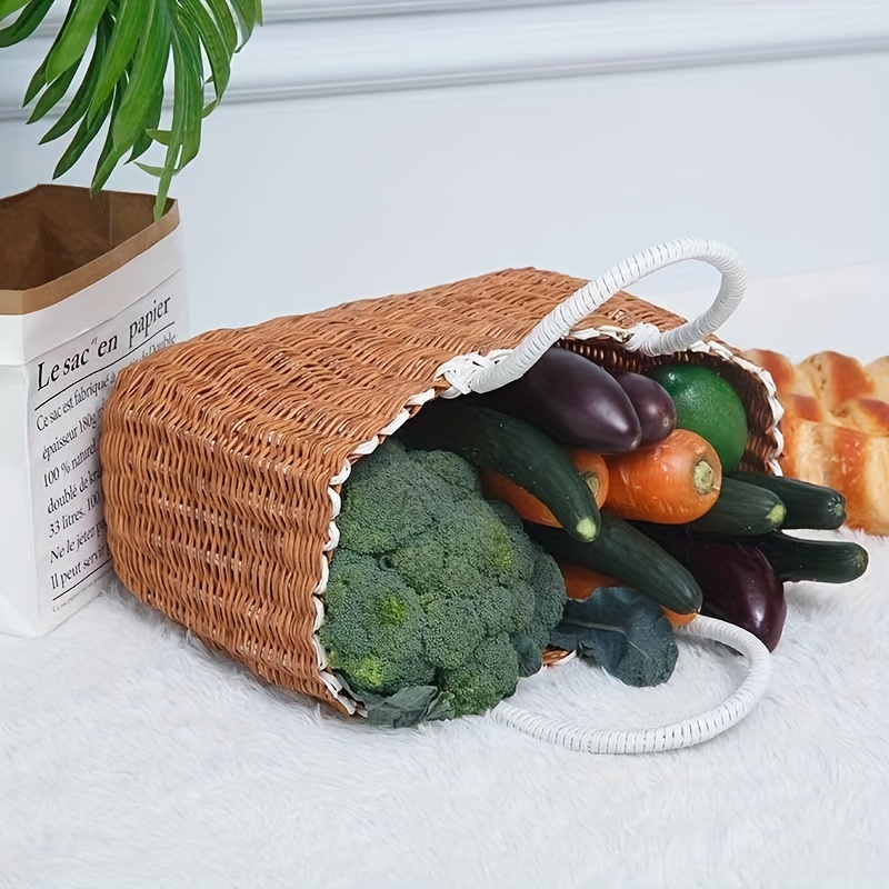 Handwoven Wicker Picnic Basket with Washable for Bread Fruits