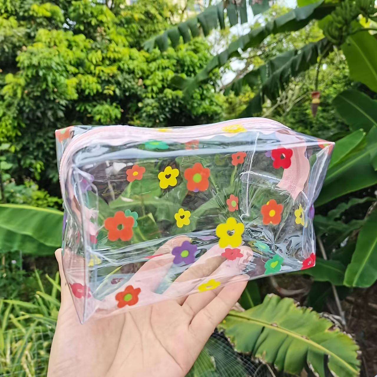 Cute Flower Pencil Case Clear Pvc Waterproof Transparent - Temu