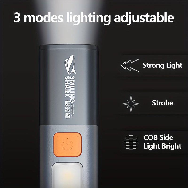 smiling shark sd1023 led torch light xpe super bright flashlight with hook camping light usb rechargeable zoomable waterproof outdoor household emergency hiking lights details 5