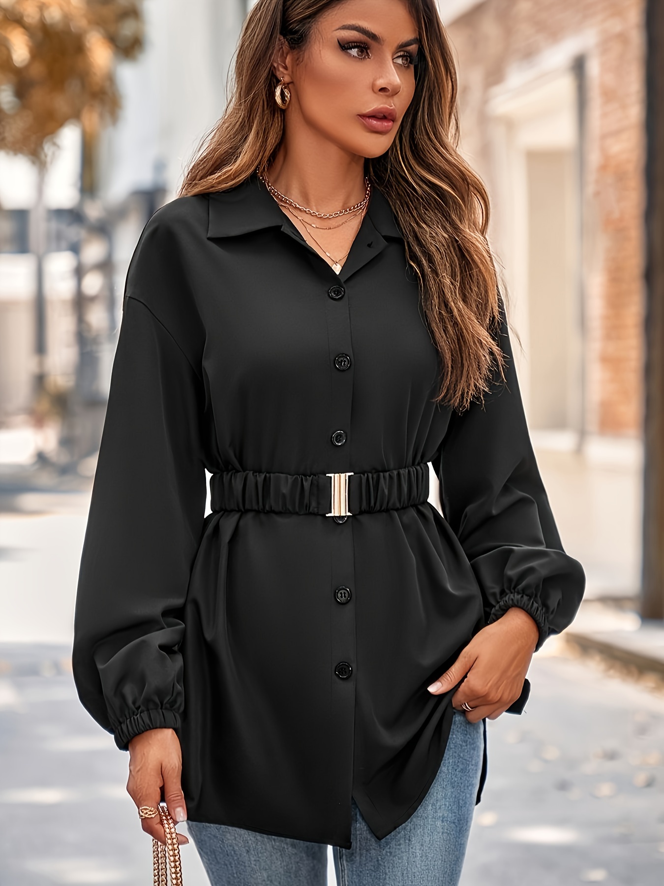 Plus Size Oversized Tunic Lantern Sleeve Blouse Women's Plus - Temu