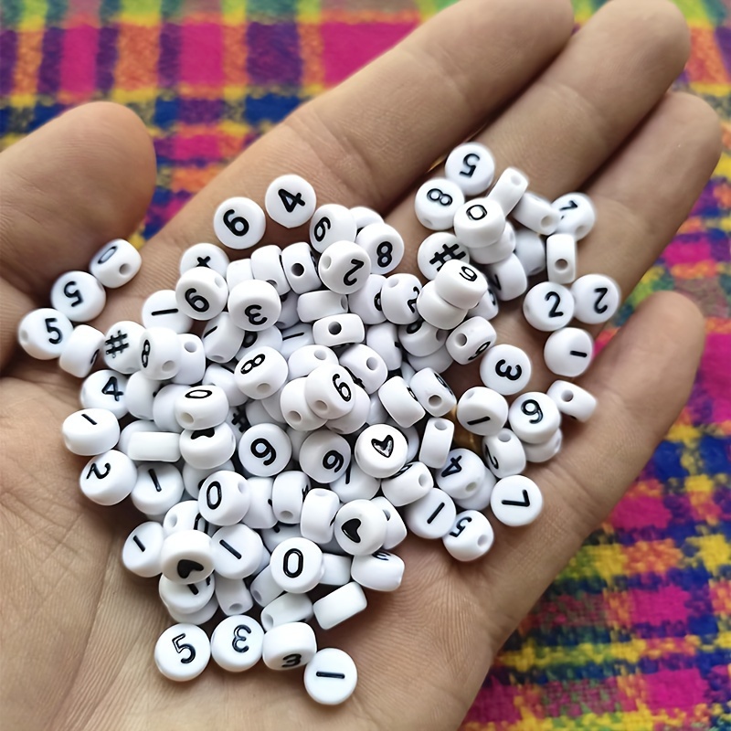 50x Acrylic beads number #0-9 7mm White with Black imprint on both si, 1,25  €