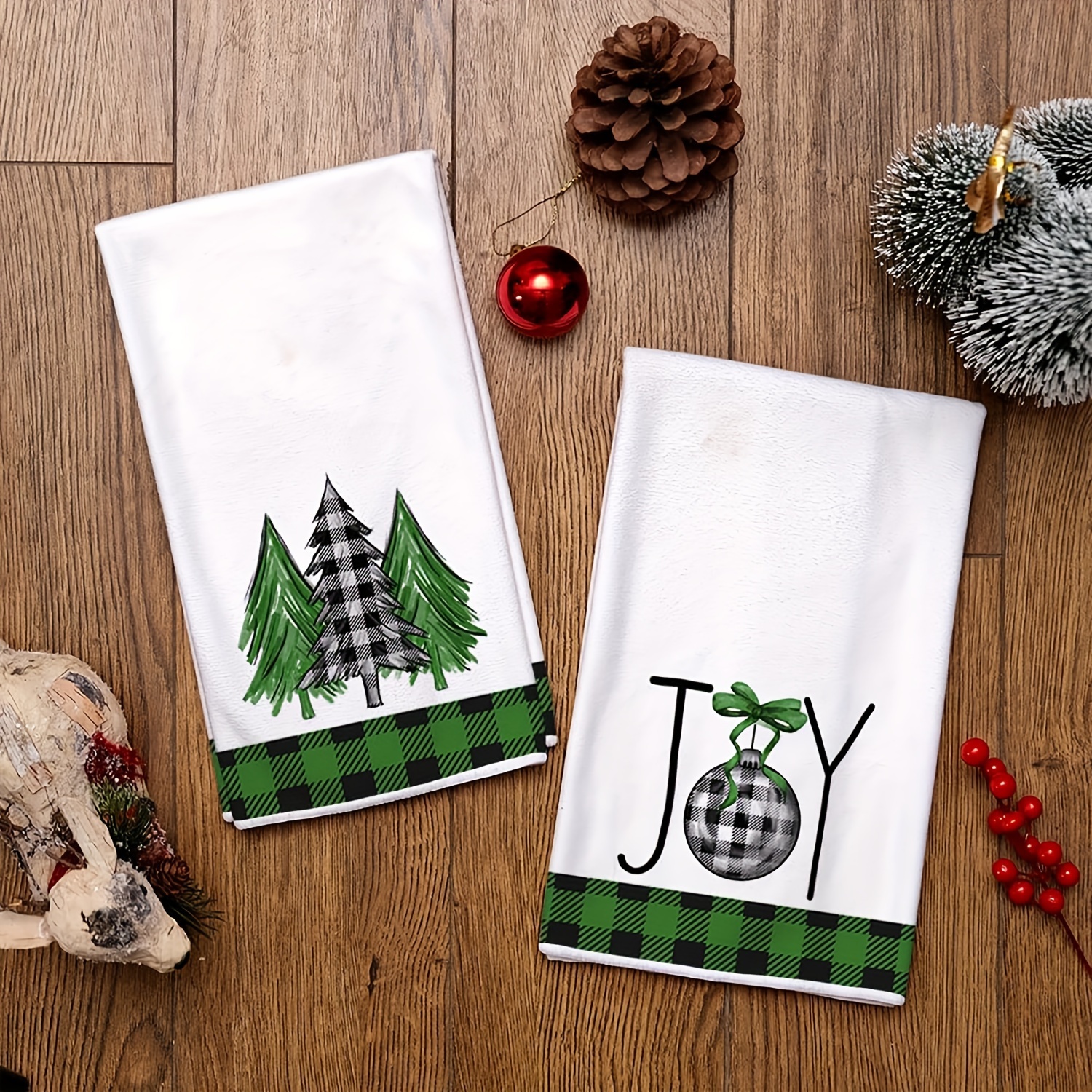 Christmas Kitchen Towels Christmas Tree Plaid Printed Towel - Temu