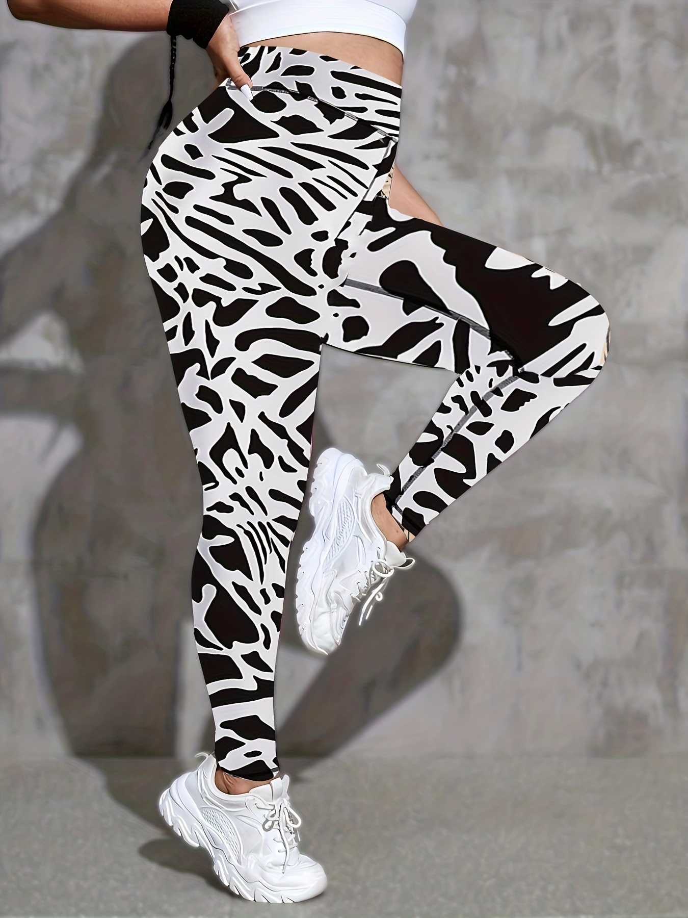 Black and White Zebra Print Plus-size Leggings High Waist Leggings