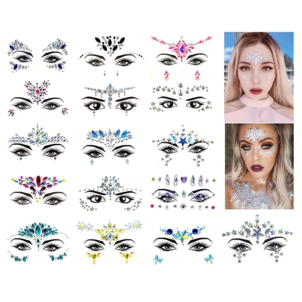 4Pcs Face Gems Mermaid Face Jewels Stick on Temporary Stickers AB Makeup  Diamond Crystals Stickers Self Adhesive Eye Body Face Jewels Decoration for  Women Girls Rave Festival Party Accessories