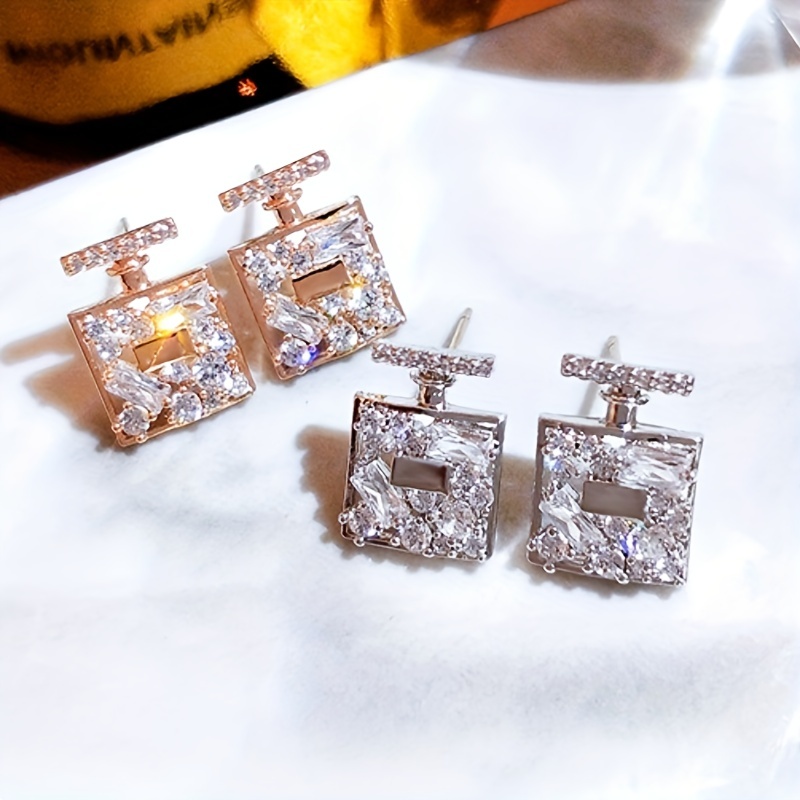 

Elegant Square Hoop Earrings, 925 Silver Plated With Synthetic Zirconia, April Birthstone, Copper Base, Nickel-free, For Daily & Party Wear, Mardi Gras Day Jewelry Gift