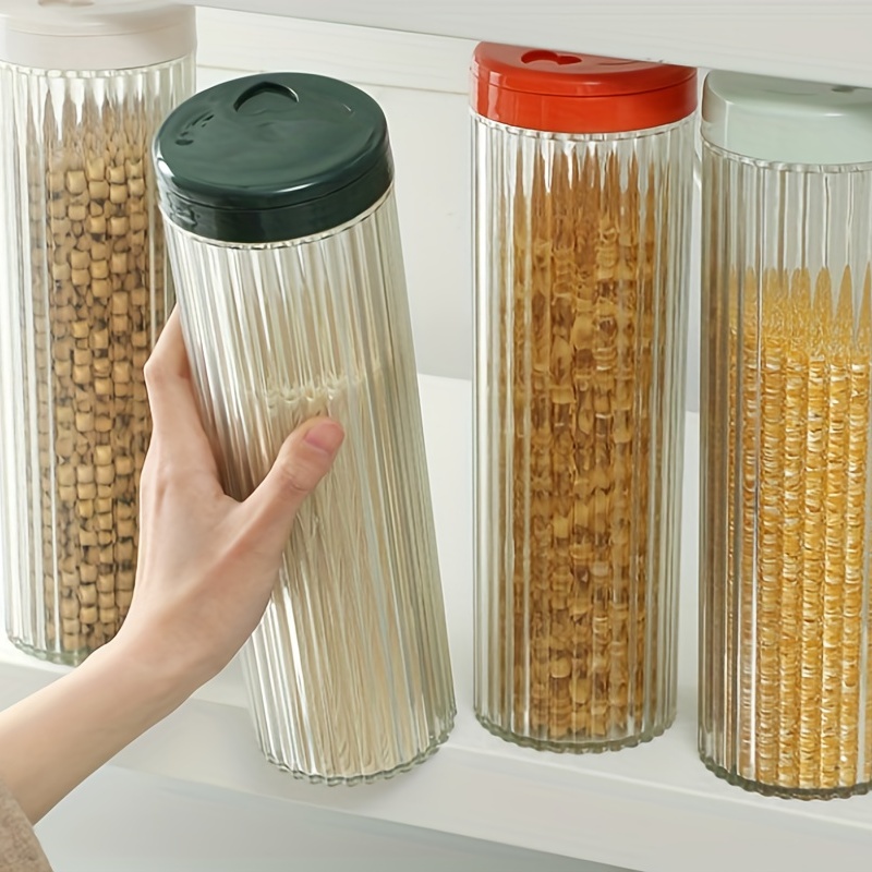 Clear Vertical Striped Food Storage Containers With Lids - Airtight,  Moisture-proof, And Fresh-keeping - Perfect For Cereal, Rice, Pasta, Spice,  And Nuts - Plastic Food Preservation Tank For Home Kitchen Supplies - Temu