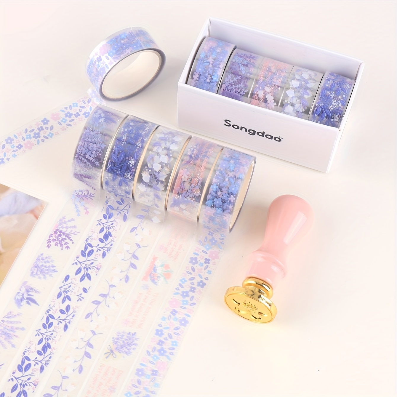 

5 Rolls Boxed Transparent Flower Waterproof Hand Account Tape, Personality Small Fresh Student Handmade Diy Decoration Material Washi Tape