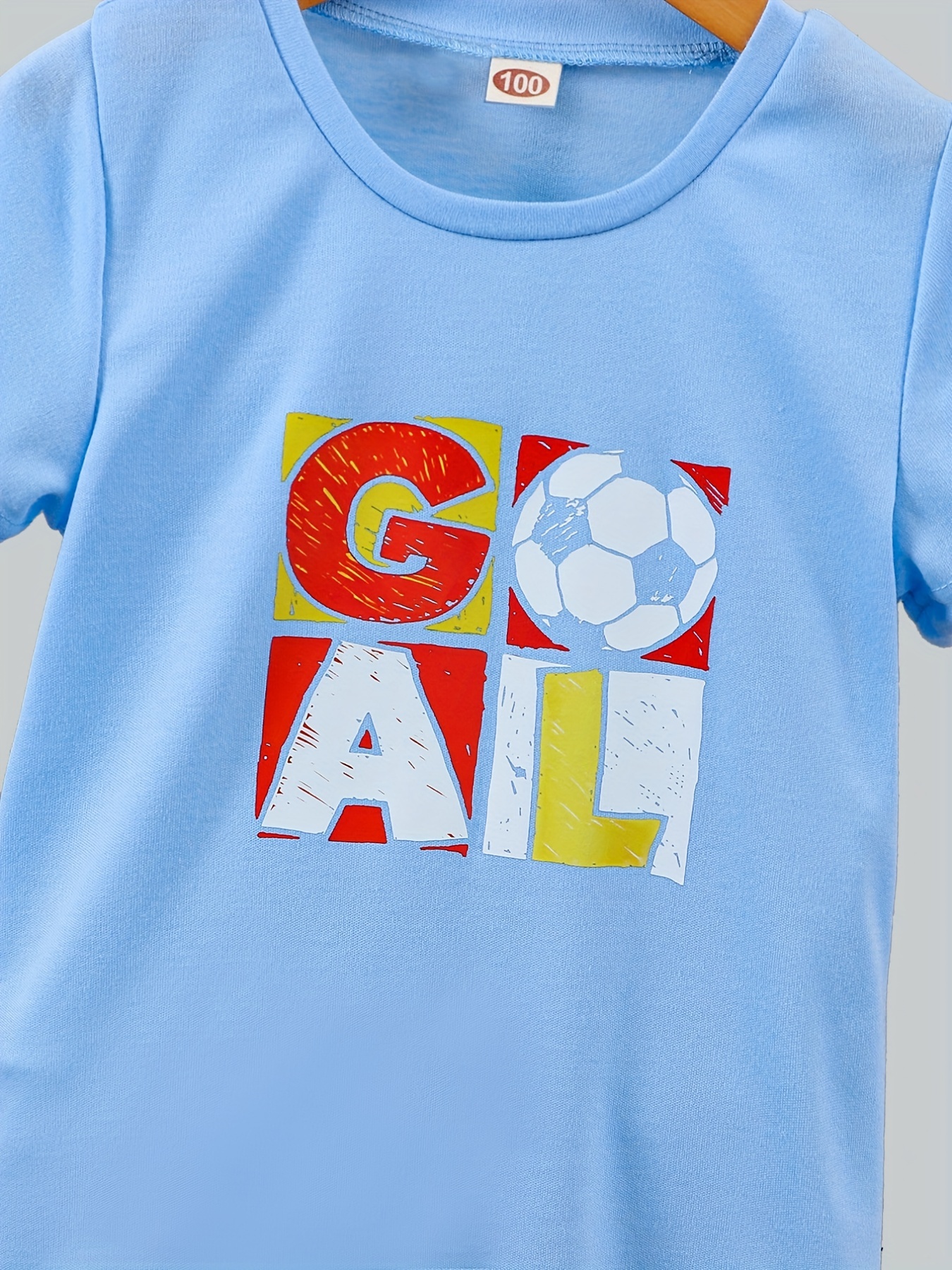 Goal Print Round Neck Yellow Kid's T-Shirt